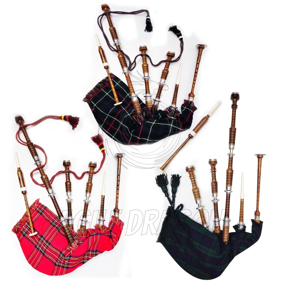 Great Highland Scottish Dudelsack Natural Finish Silver Mounts With Bag Tutorbook - Bild 3 von 4