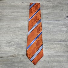 Steve Harvey Collection Orange and Blue Paisley Stripe 100 Silk Necktie X-Long