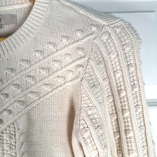 LOFT Sweater Cottagecore Coastal Romantic Cable Knit Ivory Cotton Blend Sz XS