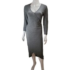 Merona Grey/Black 3/4 Sleeve Faux Wrap Dress Sz: s