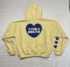 Tri Delta Sorority Sweatshirt Hoodie Yellow Pullover Embroidered Heart LARGE Tri Delta Sorority Sweatshirt Hoodie Yellow Pullover Embroidered Heart LARGE - Image 1