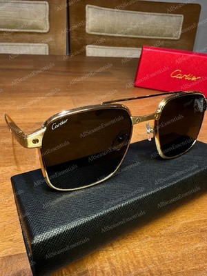 NEW COLLECTION Cartier Gold Santos De Cartier Aviator 54mm Men's Sunglasses