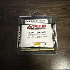 A-tech 64gb Kit 2x32gb Ddr4 2666mhz Pc4-21300 2Rx8 1.2v Non-ECC So-dimm