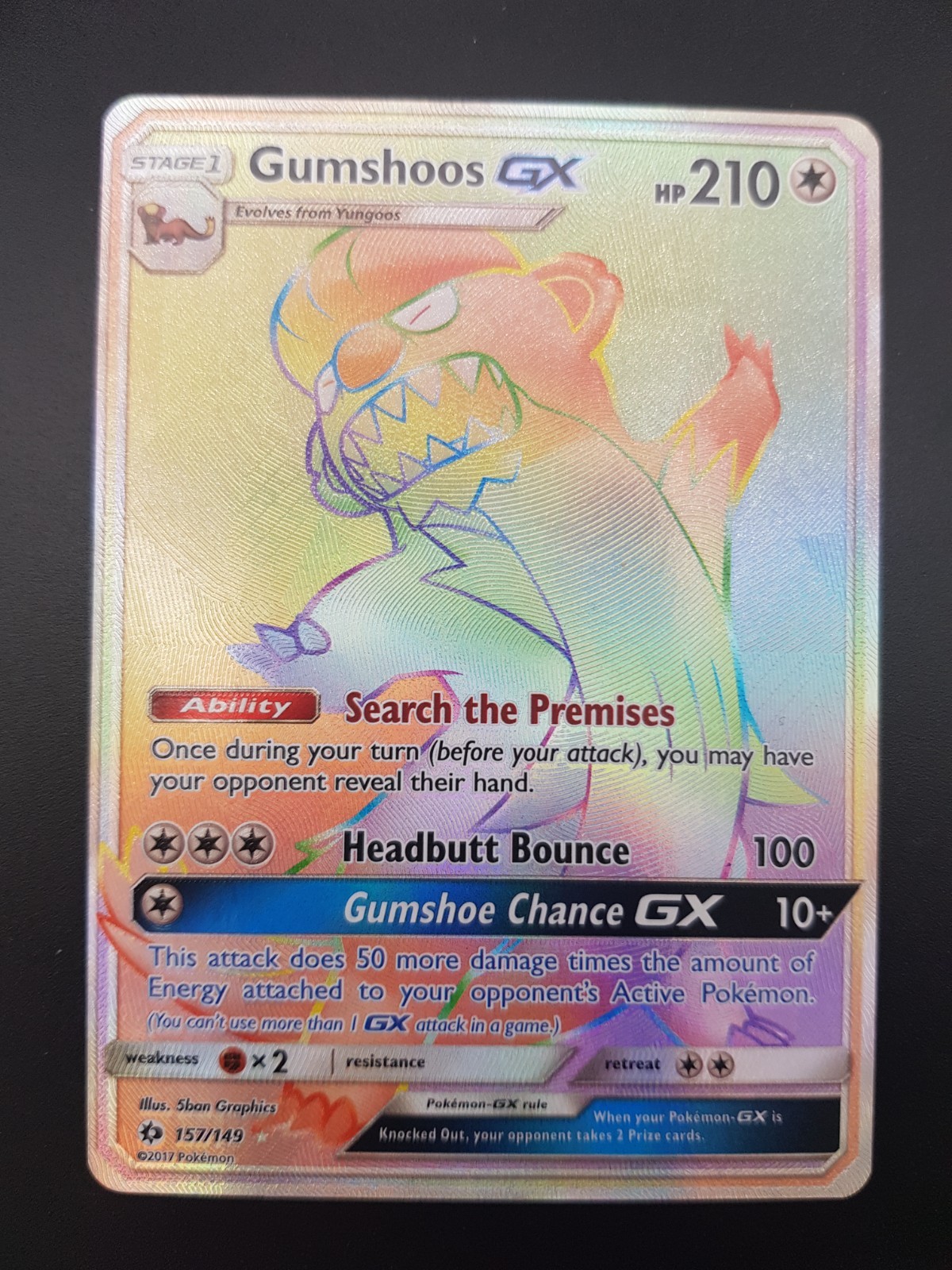 Pokemon Gumshoos Gx 157/149 Sun & Moon Rainbow Secret Rare Near Mint
