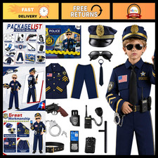 Kids Police Costume Set, 12PCS Boys Halloween Officer Outfit, Dress-Up Fun