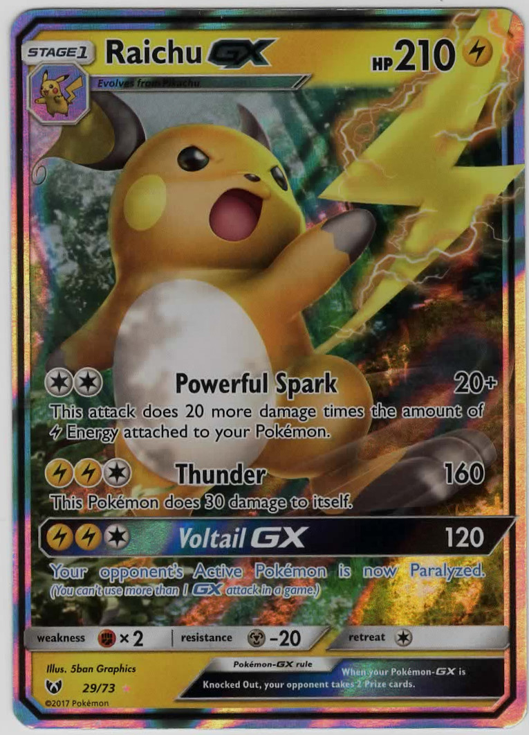Raichu GX - 29/73 Shining Legends - Sun&Moon - Full Art Pokémon Card NM