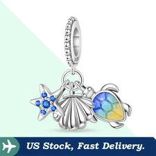KUNSIR 925 Sterling Silver Charm For Bracelet Turtle Starfish Pendant Charm DIY