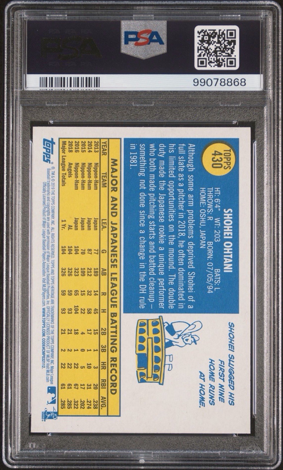 2019 Topps Heritage #430 SHOHEI OHTANI All Star Rookie Cup SP PSA 10 GEM MINT view 2