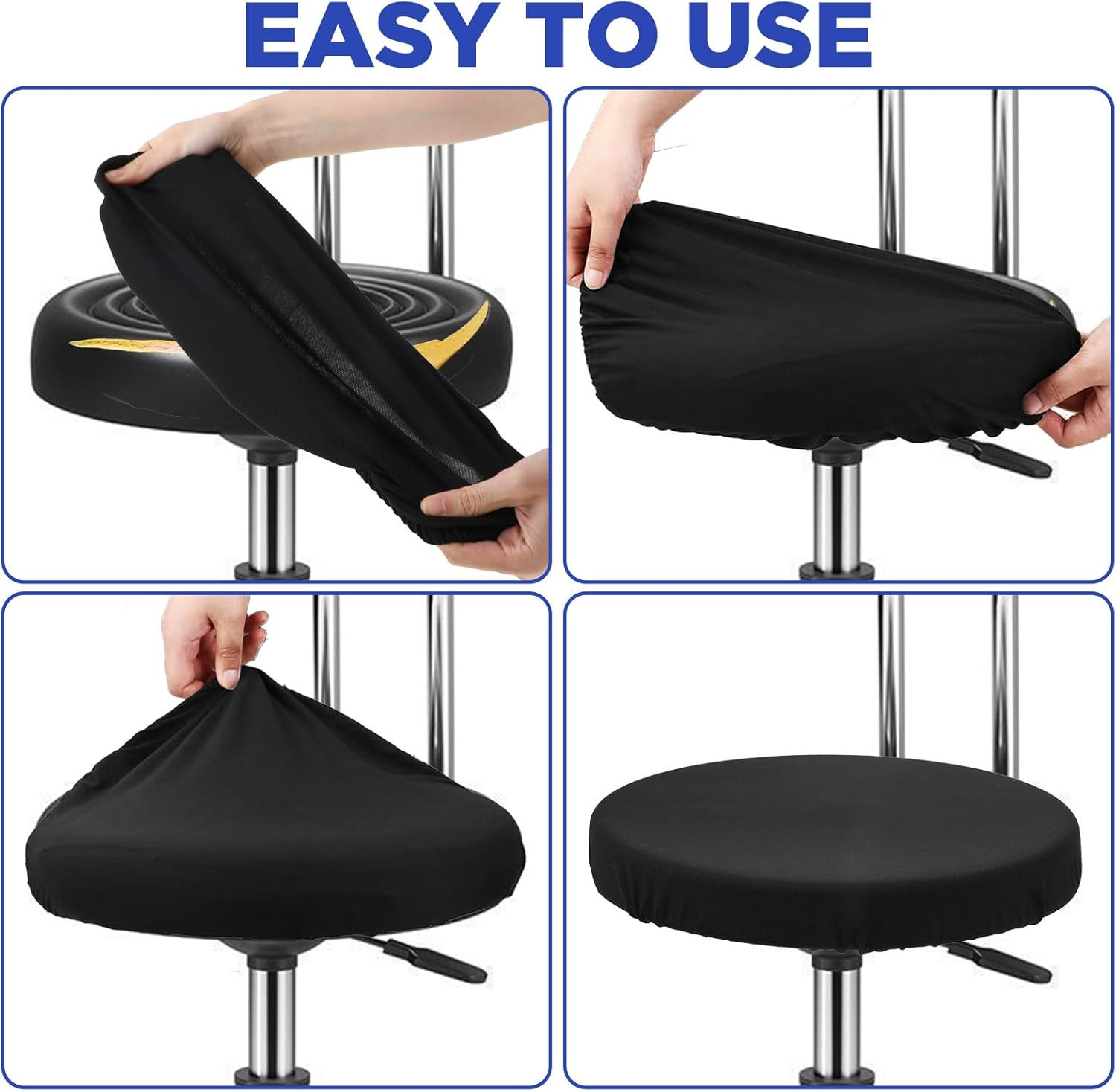 2 Pcs Milk Silk Bar Stool Covers, Black round Stool Cushion, High Elastic Stools