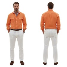 RALPH LAUREN Purple Label Men's L 100 Linen Safari Cargo Shirt Orange MSRP 995