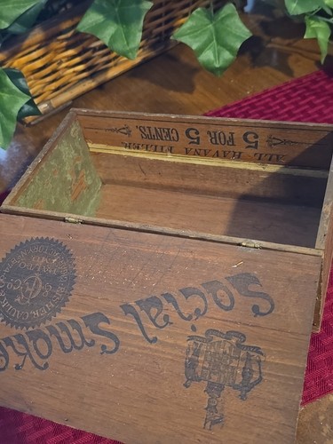 Antique Cigar Box Social Smoke Havana Filled 5/5 Cent Fisher Caulk & Co Maryland - Picture 6 of 9