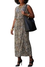 Vintage 90s Sharon Young Maxi Dress Animal Print Wrap Front Sleeveless Size 10