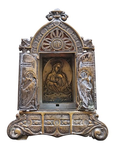 *HH* Antique Altar Icon Religious Plate Votive Devotional Madonna Angels - Picture 4 of 22