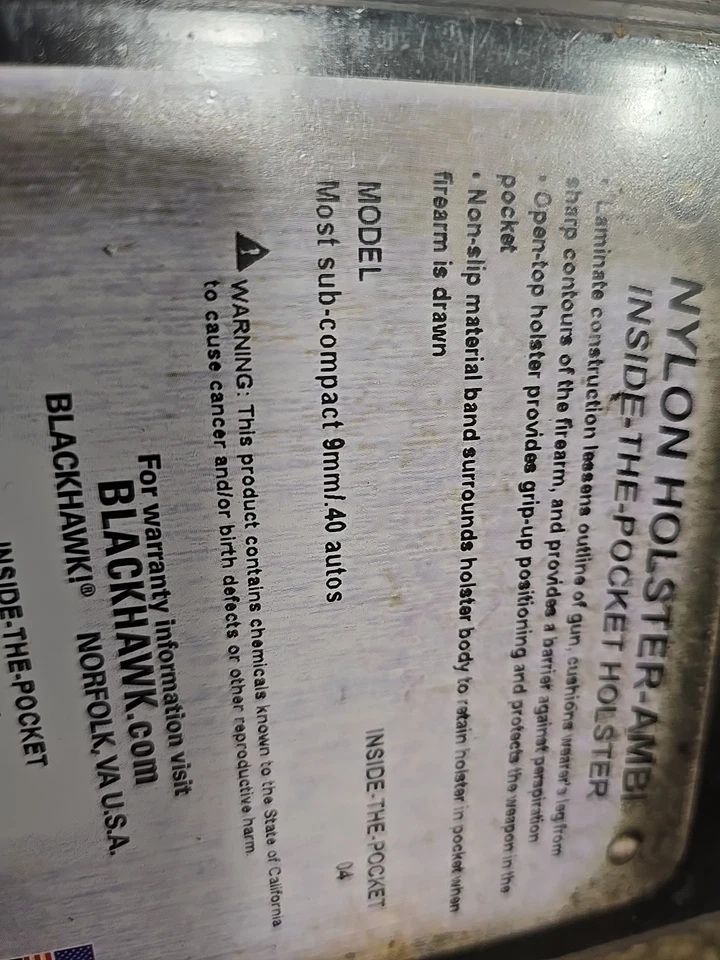 Blackhawk! Nylon Inside-the-Pocket AMBI Holster for most Compact 9/40 - Image 3 of 4