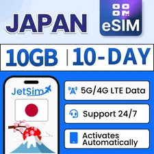 Japan eSIM - 10GB High-Speed, 10 Day Docomo JetSim/Travel SIM