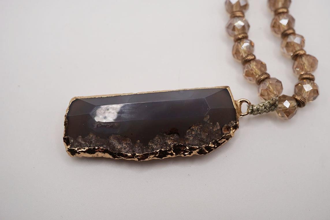 Stone Agate Necklace Handmade Statement Pendant F… - image 3
