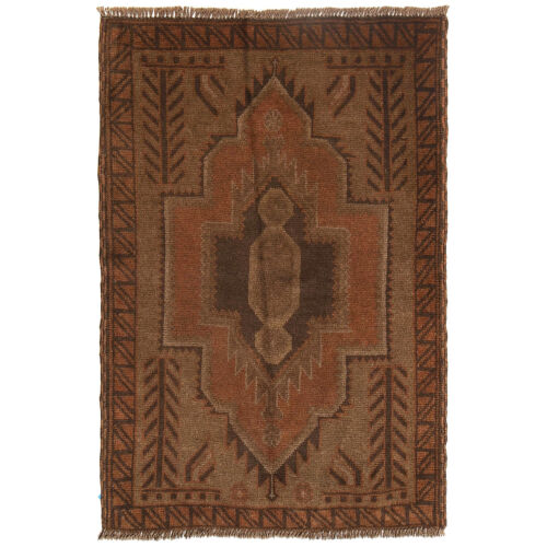 Traditional Hand Knotted Afghan Rug Brown Vintage baluchi Rug 2'7x4'1 ft -B16248 - Picture 1 of 2