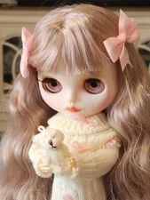 Takara 12" Neo Blythe Nude doll long curly Hair bangs makeup dudu pink lips gift