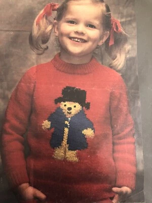KNITTING PATTERN FOR CHILDRENS PADDINGTON BEAR JUMPER. 22 24 26 & 28 INCH CHEST.