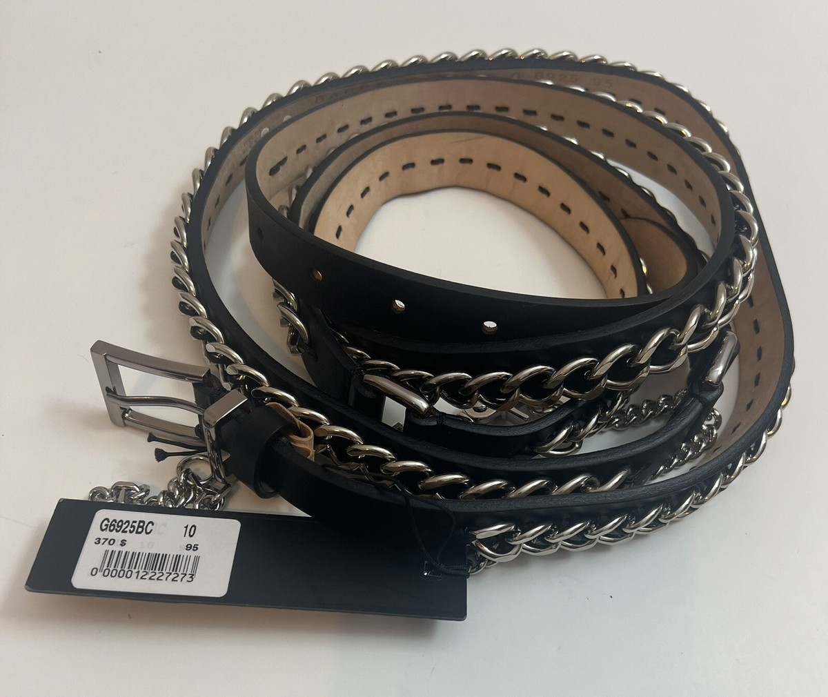Barbara Bui Black Leather Belt with Silver Chain Trim Women Belts | Metallic silver chain belt | Barbara Bui  main image 4