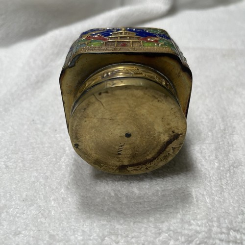 Chinesische Cloisonne 1900er Messing geprägt Deckeldose Teedose Dose - Bild 6 von 6