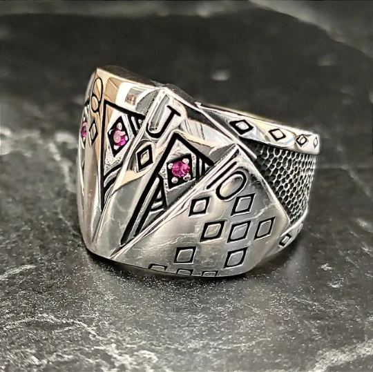 Anillo de plata esterlina para jugar al póquer, anillo de plata Black Jack, anillo de póquer Foto 3 de 4