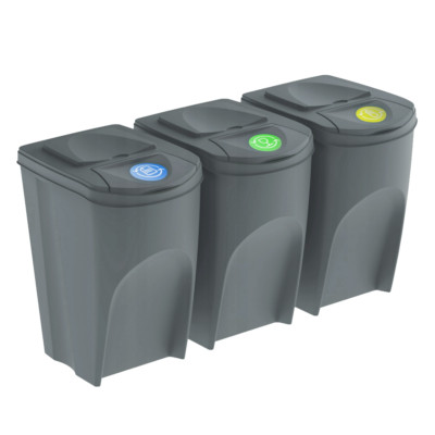 Sortierung Abfalleimer Recycling Trennung Stapelbar Set 3x 35L Grau Mülleimer