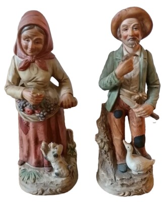 Set Vintage Homco Couple Porcelain Old Man And Woman With Dog #1417 Grandma Core