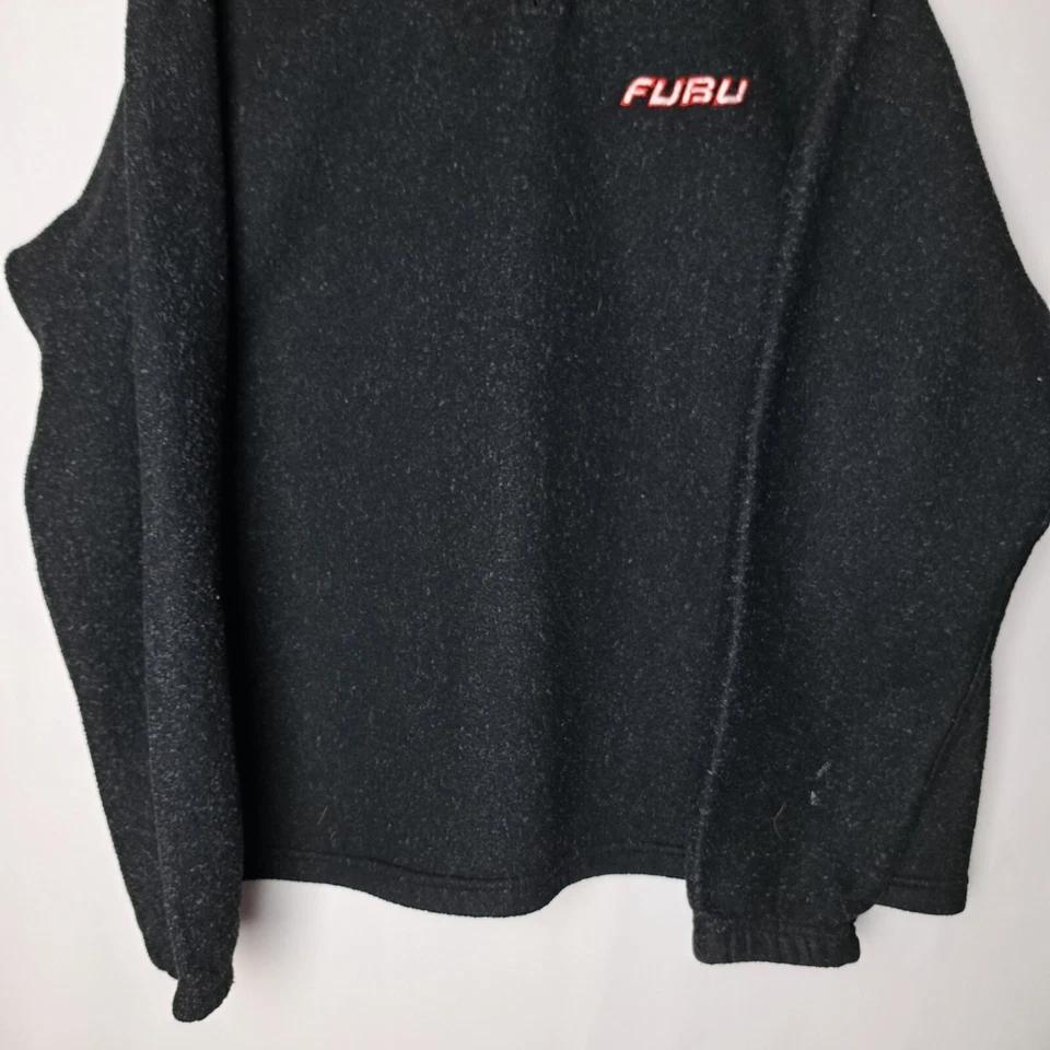 Винтажный FUBU свитер мужской один размер черный пуловер флис 1/4 молнии сделано в США 90-х - Изображение 3 из 4