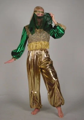 KARNEVALSTEUFEL Suleika grün/gold Kostüm 36-42 Bauchtänzerin Jeannie Jasmin Bollywood 1211654G13