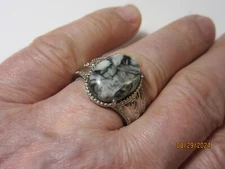 Austrian Pinolith Oval Cabochon Ring Size 10 6.5 CT Stainless Setting APSS-15-10