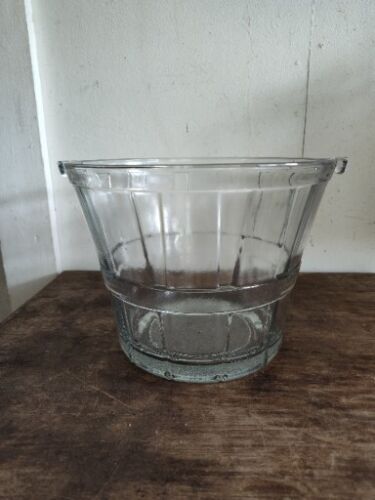 Vtg Anchor Hocking Glass Clear Ice Bucket Bushel Basket Weave No Wire Handle - Picture 1 of 8