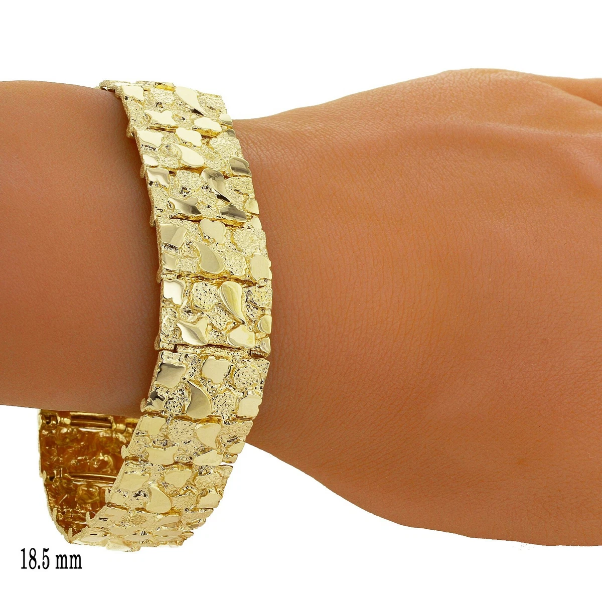Men s 14k Yellow Gold Solid Nugget Bracelet 8