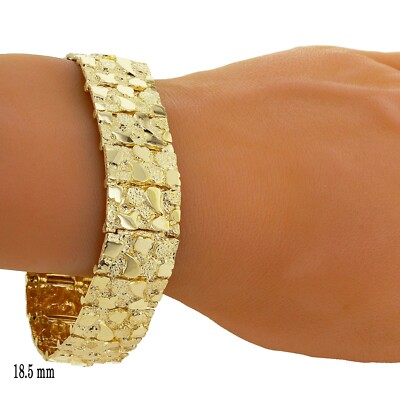 Men's 14k Yellow Gold Solid Nugget Bracelet 8''- 8.5'' 18.5mm 56 grams