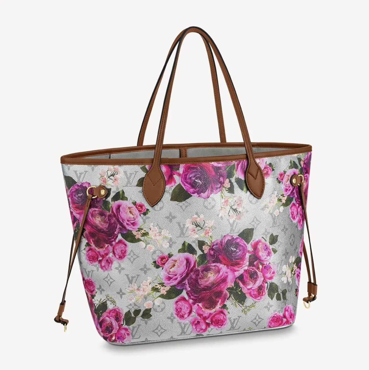 LOUIS VUITTON NEVERFULL MM GARDEN FLOWER ROSES SILVER BAG NEW, RARE image 2