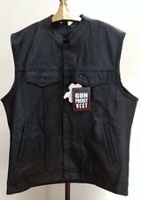 NWT Mens 8 Pocket Thick Pebble Grain Leather Gun Pocket Vest 50 Utility Biker 