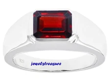 Natural Garnet Gemstone with 925 Sterling Silver Ring for Men's #0849