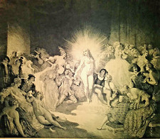 NORMAN LINDSAY "LIFE IN TEMPLE" ORIGINAL ETCHING #18/35, 1935 , 45x40cm, NM-MINT