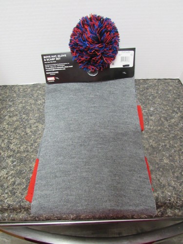 New Marvel Boys Hat Glove Scarf Set One Size Fits Most Multi Color Pom Casual - Picture 4 of 4