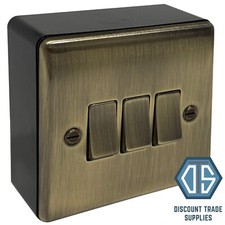 Antique Brass Switches & Sockets with 32mm Black Surface Pattress Back Box