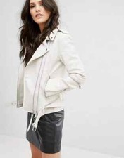 White Leather Jacket Women Lambskin Soft Biker Moto Handmade Jacket