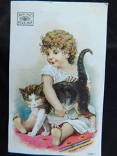 Girl Curls Tabby Cat James Pyles Pearline Washing Compound Victorian Trade Card
