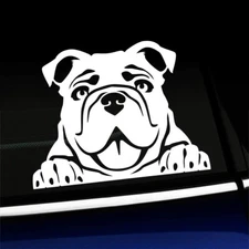 Bulldog Cartoon Peeking White Vinyl Graphic Decal Car Window Laptop Notebook