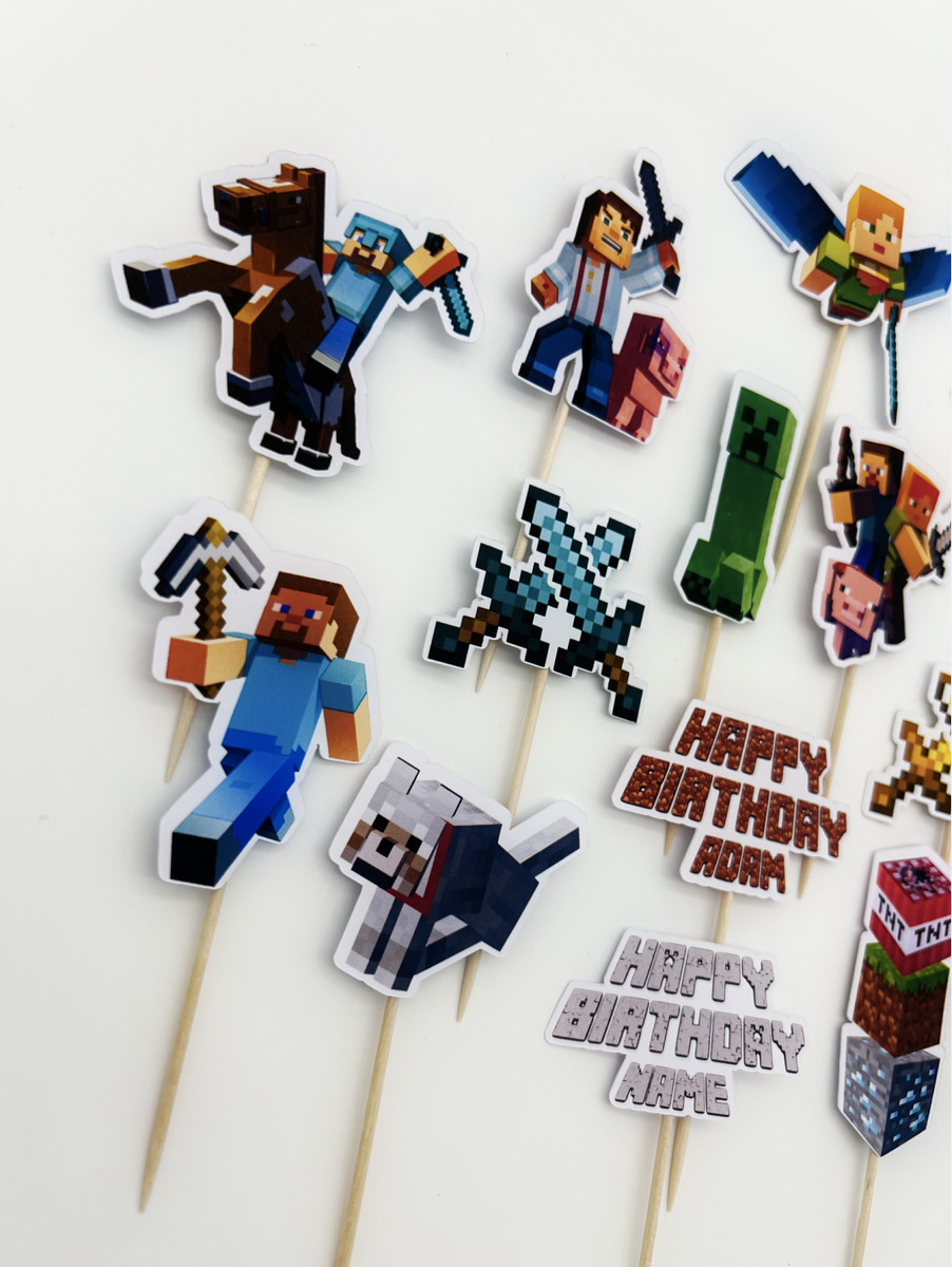 Imagem de açúcar para bolo e cupcake aniversário minecraft. Decoração e  decoração bolo de cozimento/lanches de мfrom from from from - AliExpress