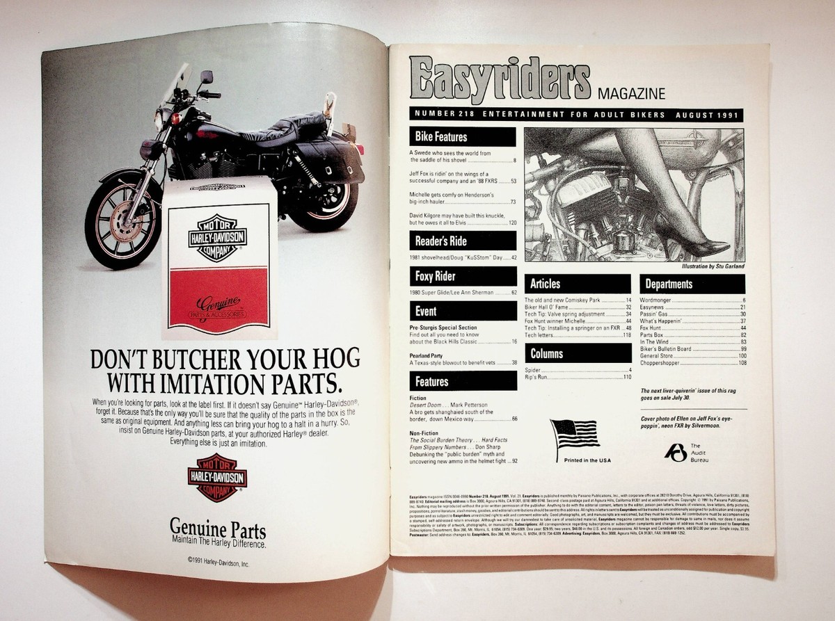 1991 August Easyriders Motorcycle Magazine David Mann Harley