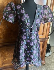 Forever 21 Women/Juniors Organza Sheer Puff Sleeve Floral Dress Size M Multi NWT
