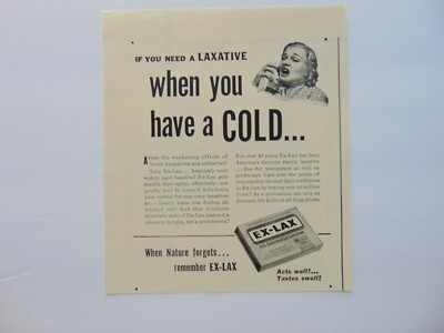 1947 EX-LAX Works Well Even With a Cold-vintage art print ad