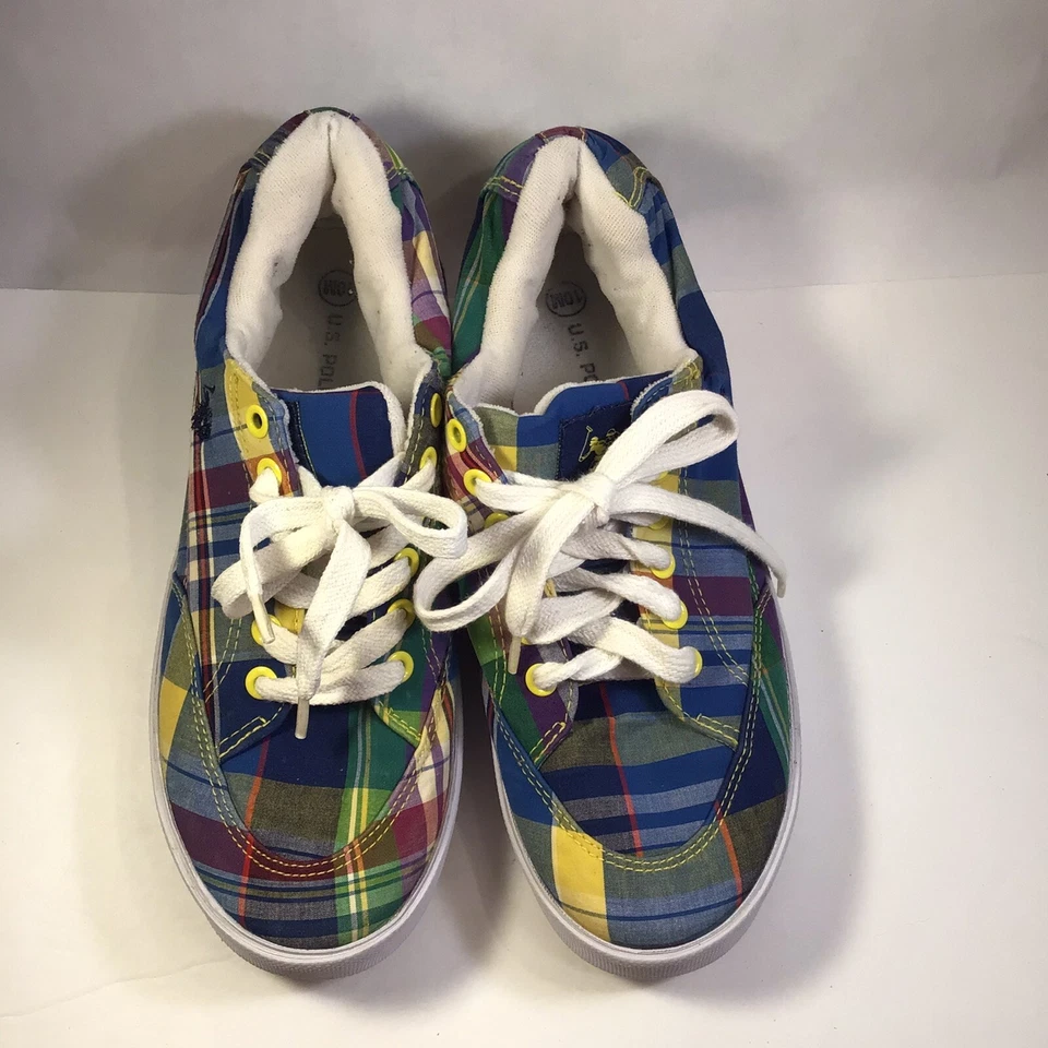 Tênis da moda feminino polo Assn tamanho 10 multicolorido tecido xadrez EUA - Imagem 2 de 4