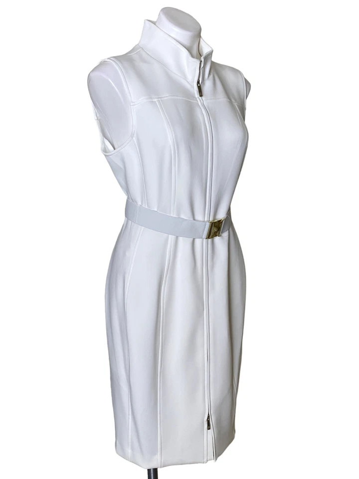 Vestido Vaina Tommy Hilfiger Marfil Buceo, Nuevo con Etiquetas $119 Cinturón Cremallera Frontal Para Mujer Talla 12 Foto 4 de 4