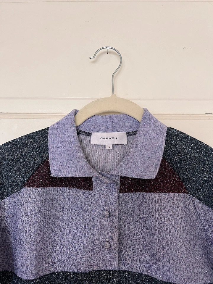 BLUSA TOP TALLA AÑOS 70 INSPIRADA EN BLOQUES DE COLORES DISCO LUREX TONO JOYA POLO S/S S Foto 3 de 4